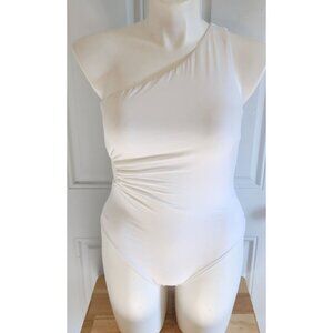 NEW A.L.C. Women's White Delfina One Shoulder One Piece Swimsuit Size Large $295